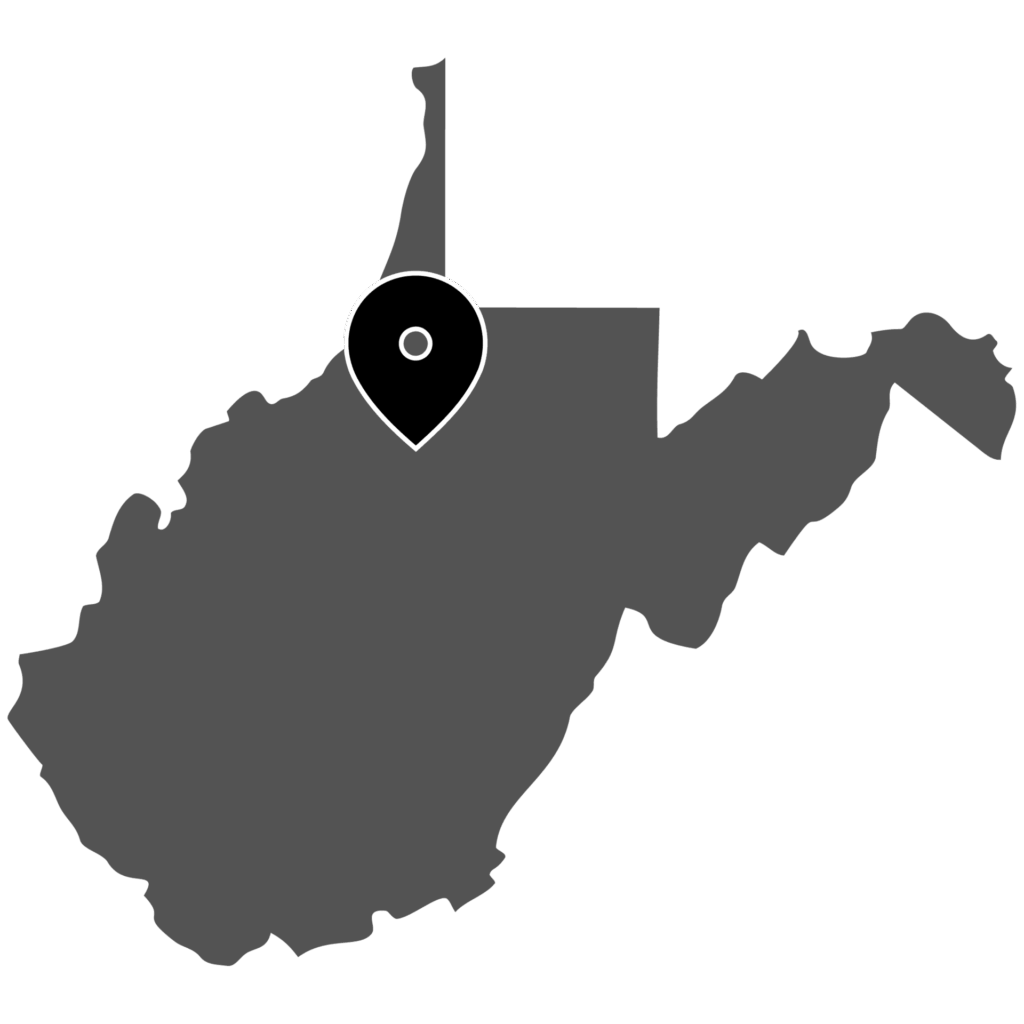 Doddidge County map silhouette with centered location pin marker on black background