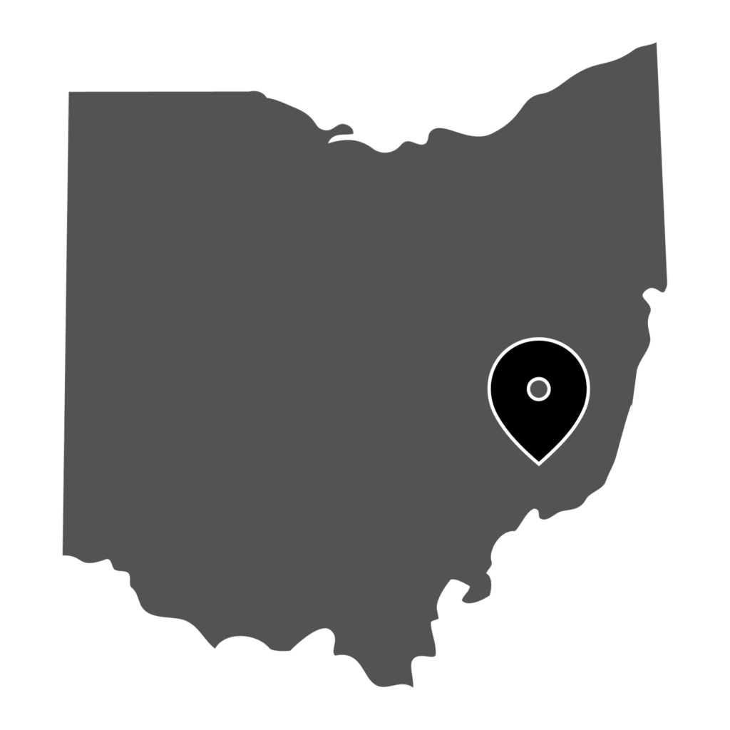 Noble County map silhouette with location marker icon on dark background